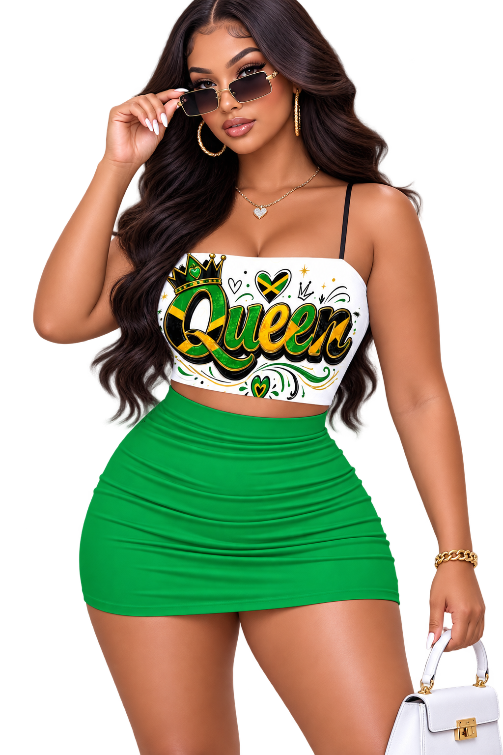 Queen Jamaican Pride Graphic Crop Top set 2pcs