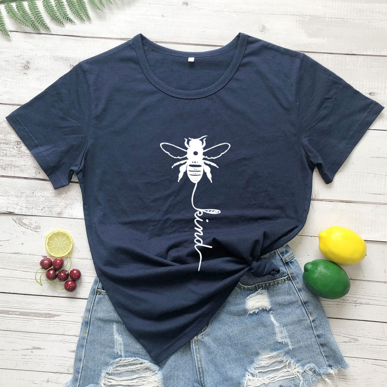 Cotton T Shirt Bee Kind Print  Short Sleeve