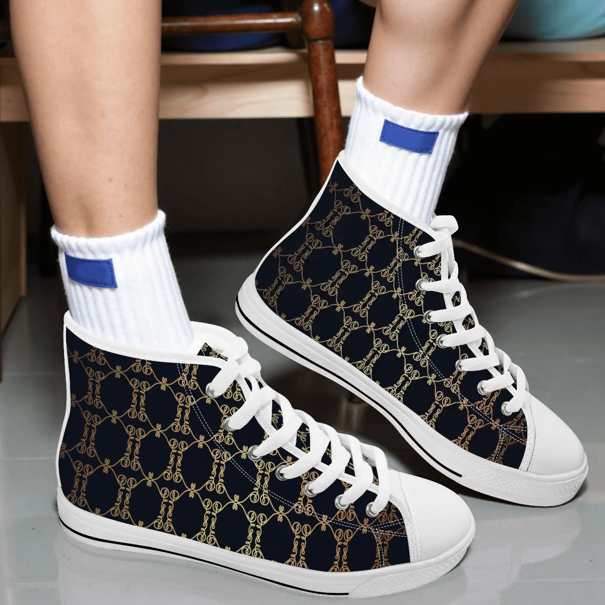 Men's Luxury Pattern High-Top Canvas Sneakers