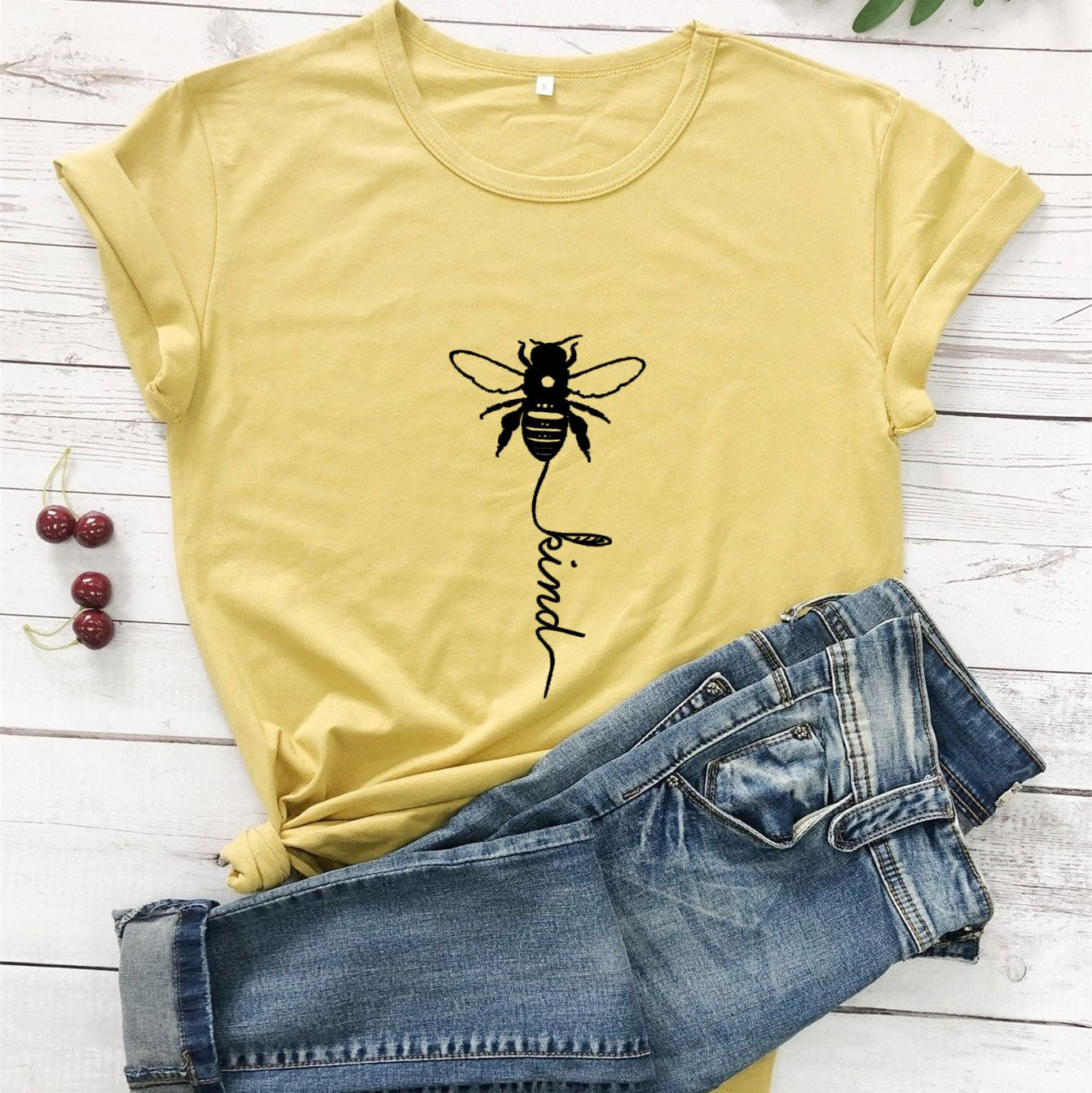 Cotton T Shirt Bee Kind Print  Short Sleeve