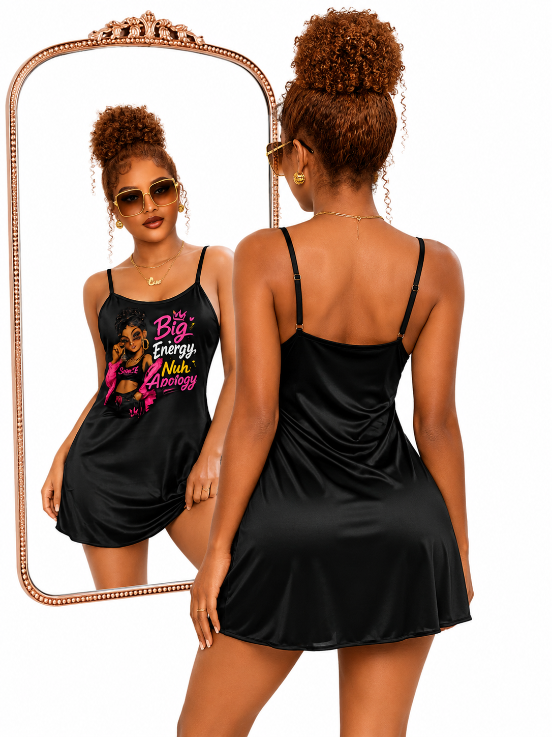 Big Energy Nuh Apology Spaghetti Strap Mini Dress