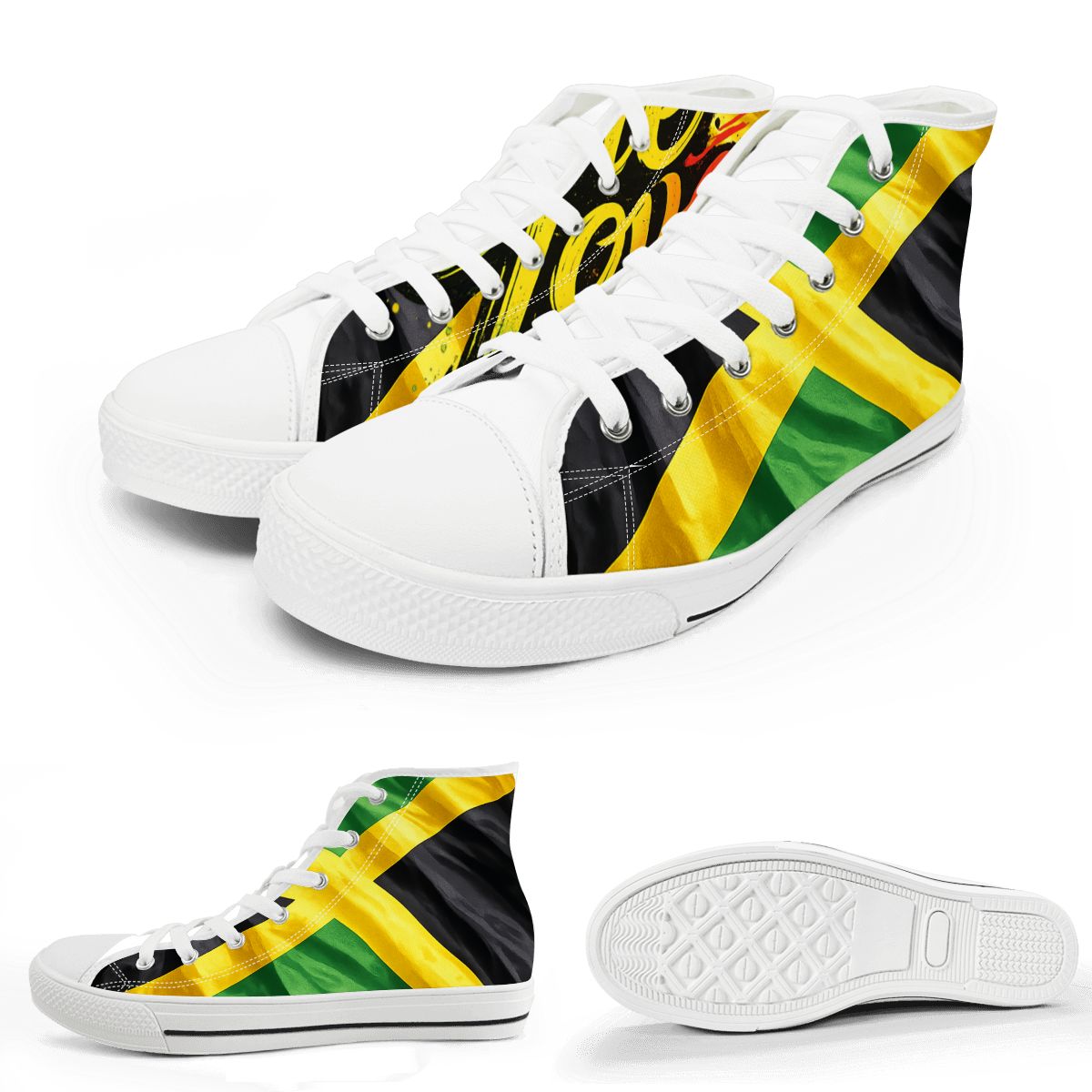 Jamaican Flag High-Top Canvas Sneakers – men