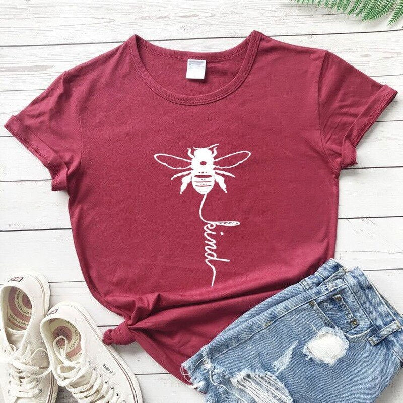Cotton T Shirt Bee Kind Print  Short Sleeve