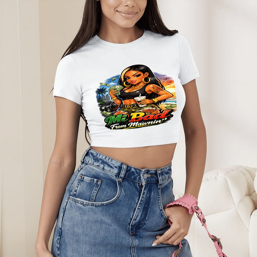 "Mi Bad From Mawnin'" Graphic Crop T-Shirt