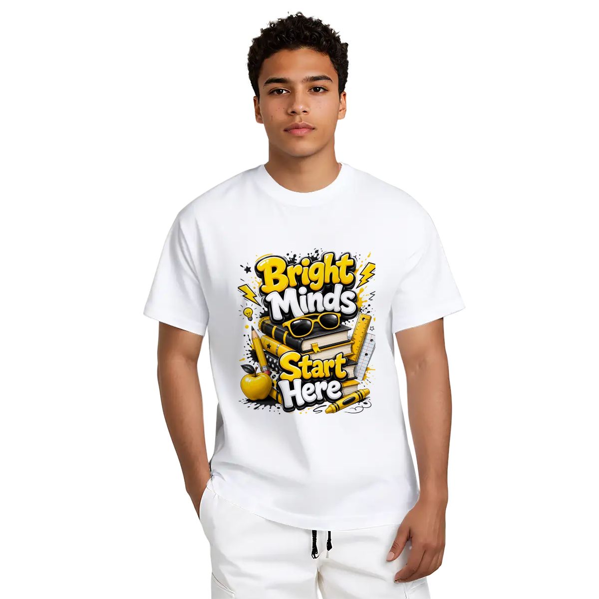 Bright Minds Start Here Graphic School T-Shirt