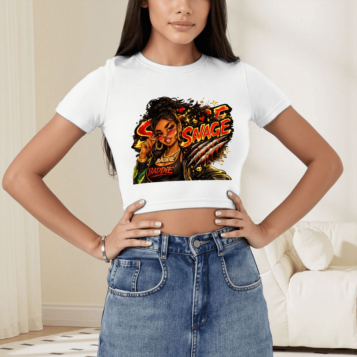 Savage Baddie Graphic Crop T-Shirt