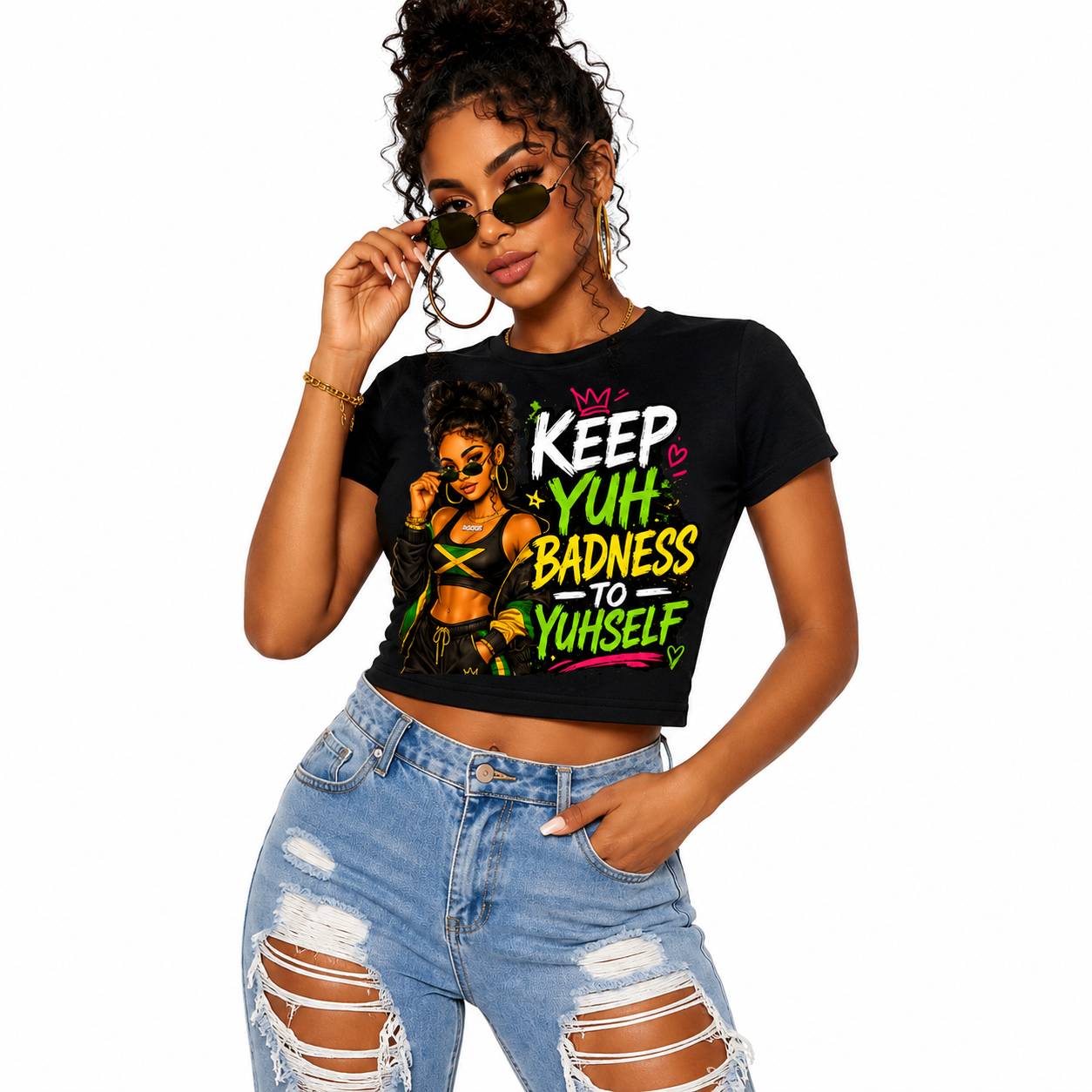 "Keep Yuh Badness to Yuhself" Graphic Crop Top