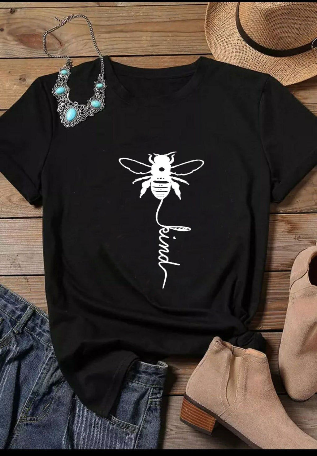 Cotton T Shirt Bee Kind Print  Short Sleeve