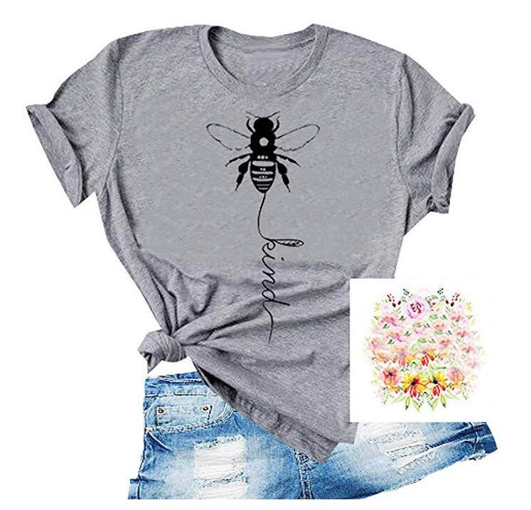 Cotton T Shirt Bee Kind Print  Short Sleeve