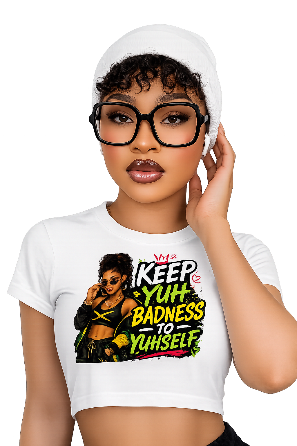 "Keep Yuh Badness to Yuhself" Graphic Crop Top