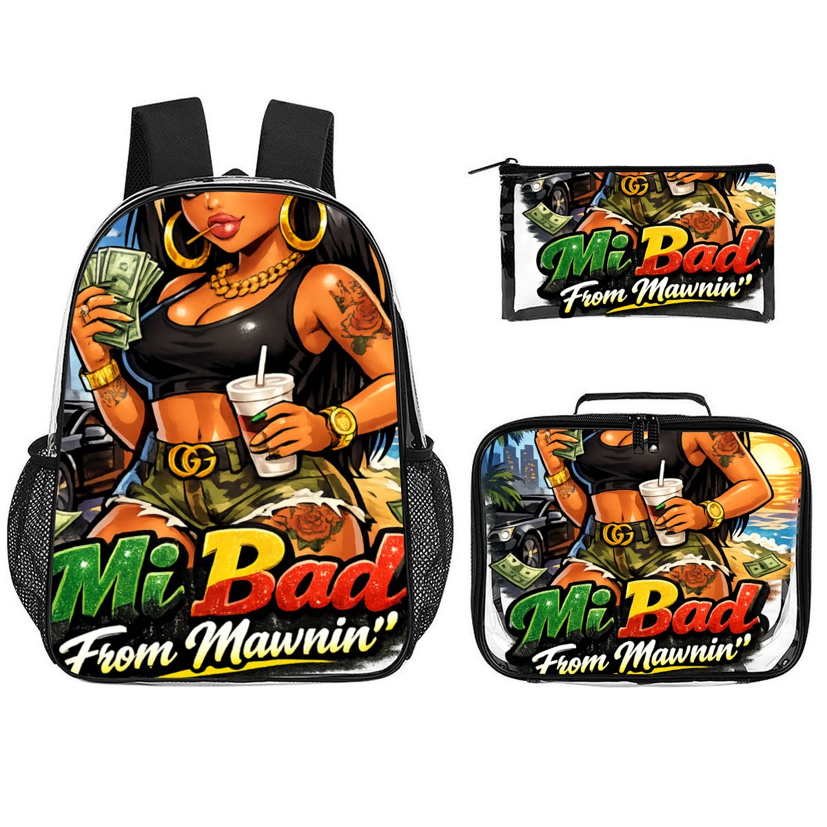 Mi Bad From Mawnin' 3-Piece Backpack Set