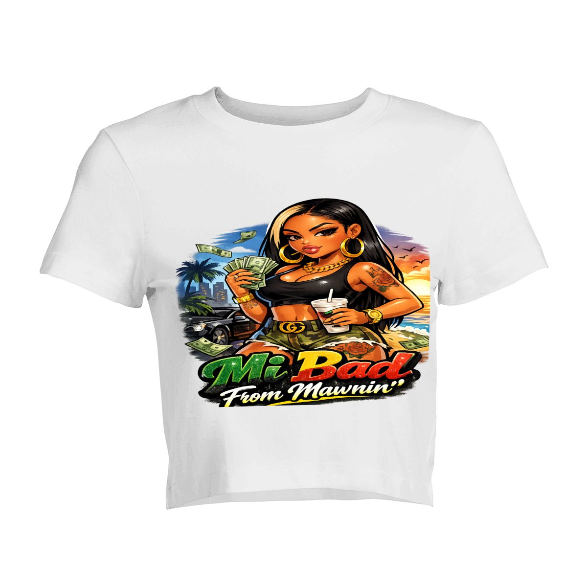 "Mi Bad From Mawnin'" Graphic Crop T-Shirt