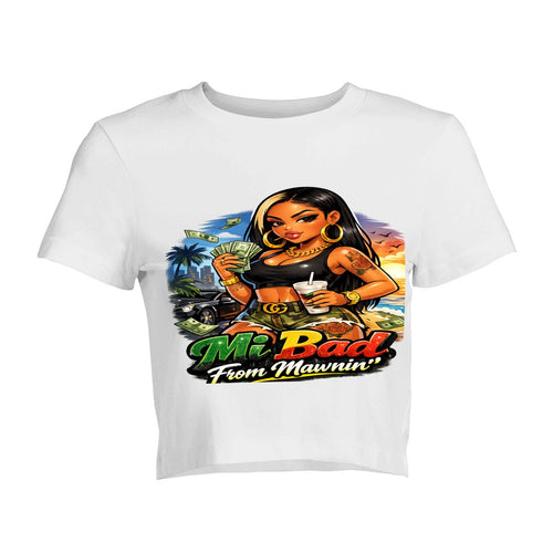 "Mi Bad From Mawnin'" Graphic Crop T-Shirt