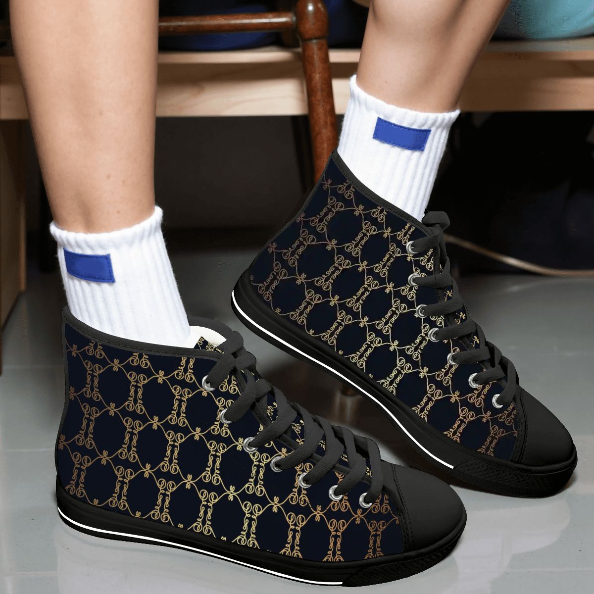 Men's Luxury Pattern High-Top Canvas Sneakers