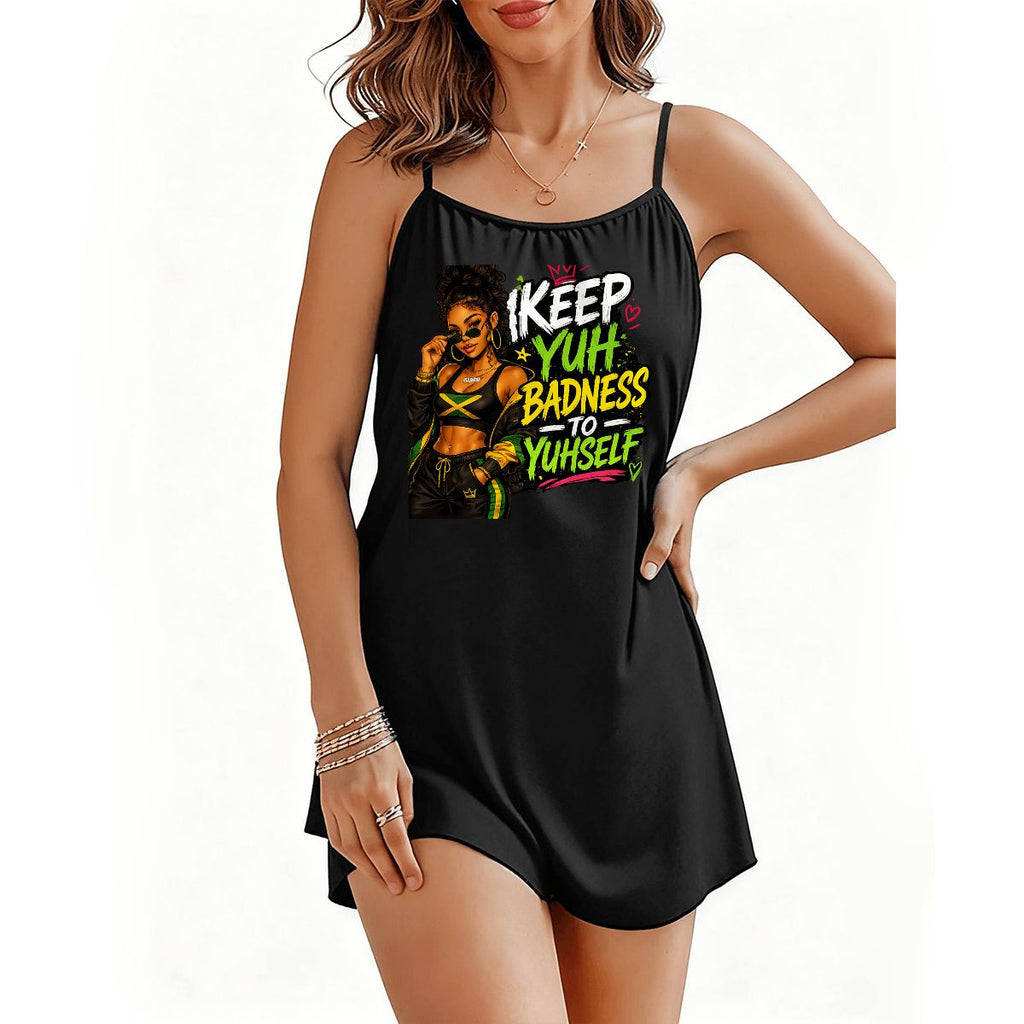"Keep Yuh Badness to Yuhself" Spaghetti Strap Mini Dress