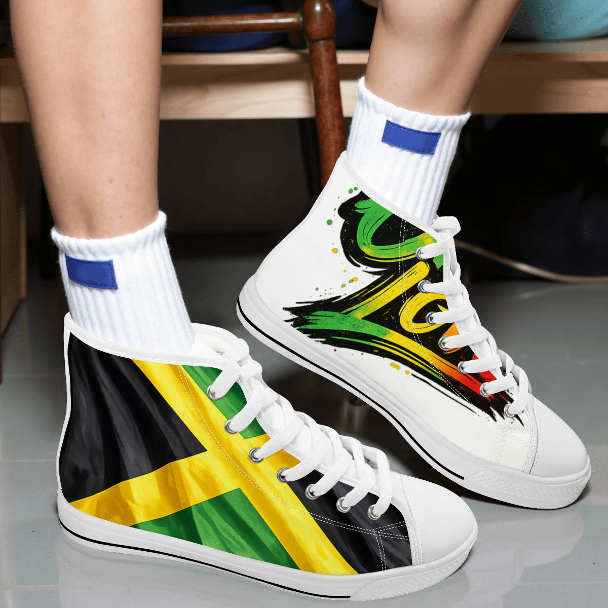 Jamaican Flag High-Top Canvas Sneakers – men