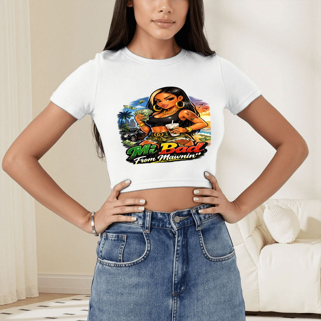 "Mi Bad From Mawnin'" Graphic Crop T-Shirt