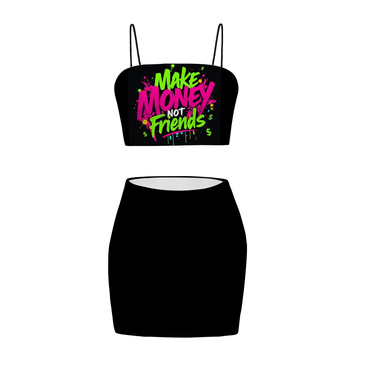 Make Money Not Friends Graphic Crop Top set 2pcs