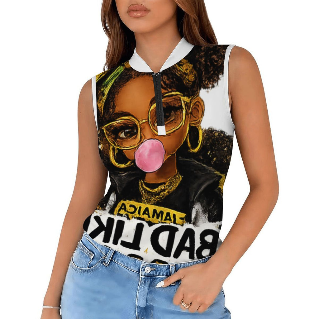 Bad Like Mama Sleeveless Zip Collar Top
