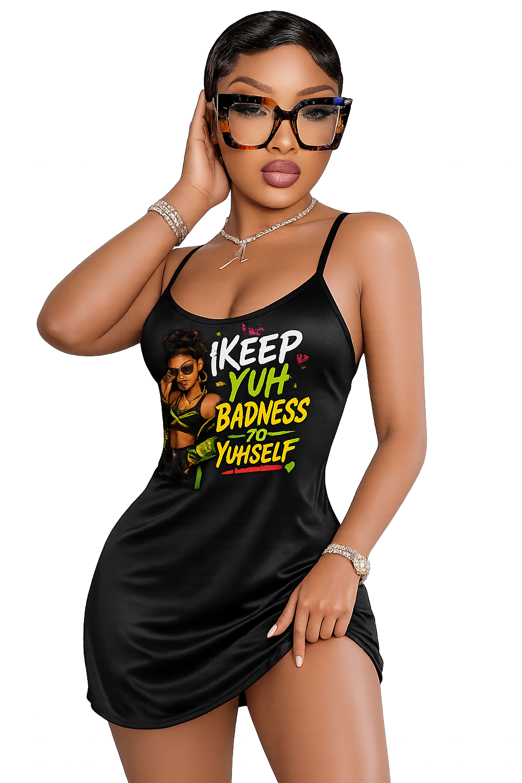 "Keep Yuh Badness to Yuhself" Spaghetti Strap Mini Dress