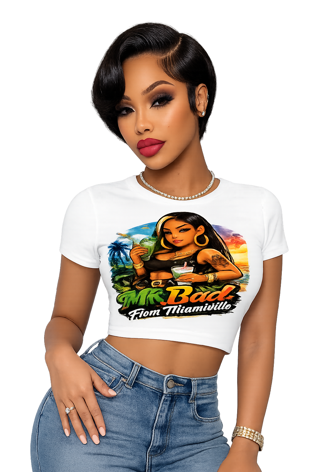"Mi Bad From Mawnin'" Graphic Crop T-Shirt