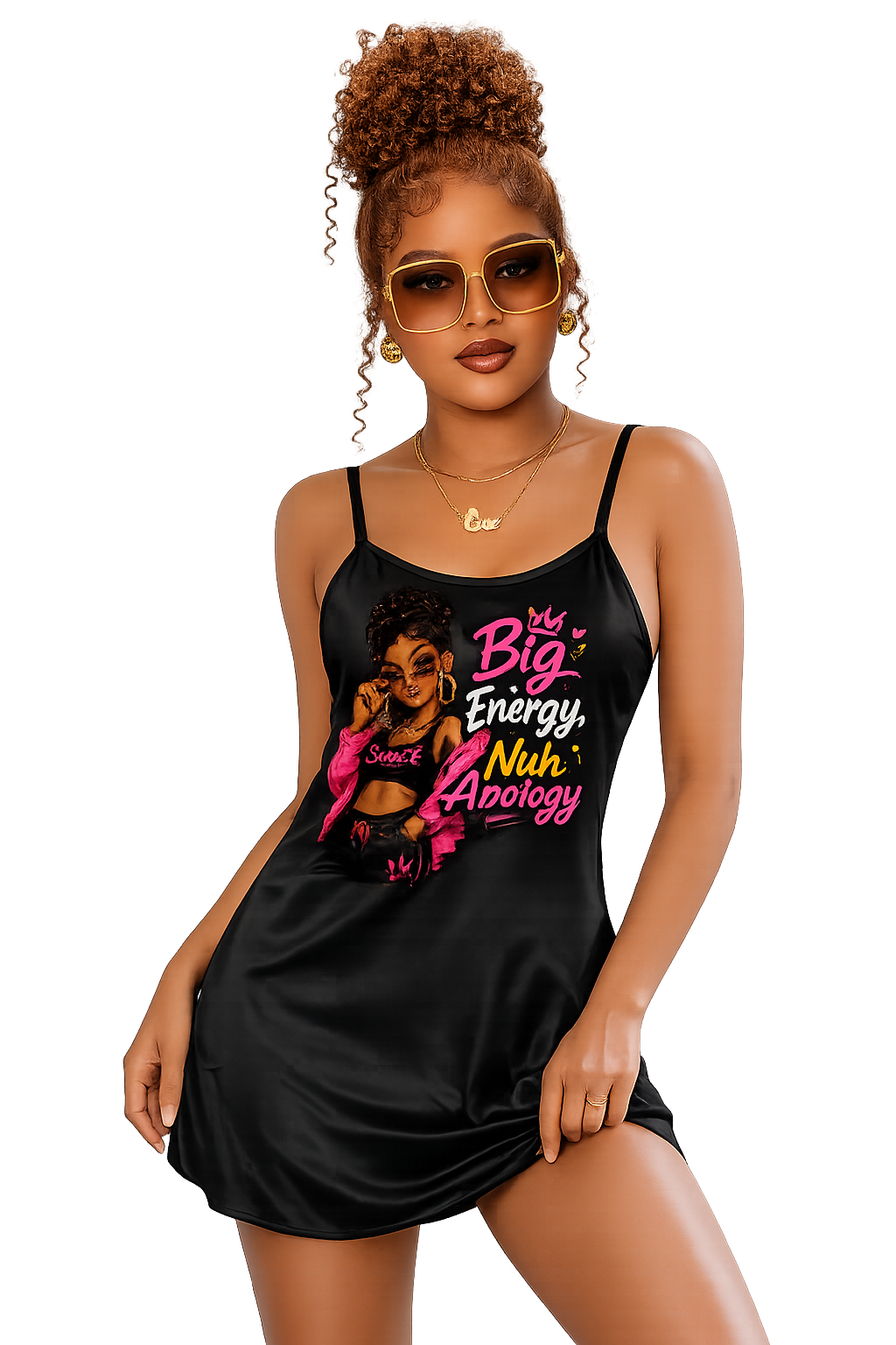 Big Energy Nuh Apology Spaghetti Strap Mini Dress