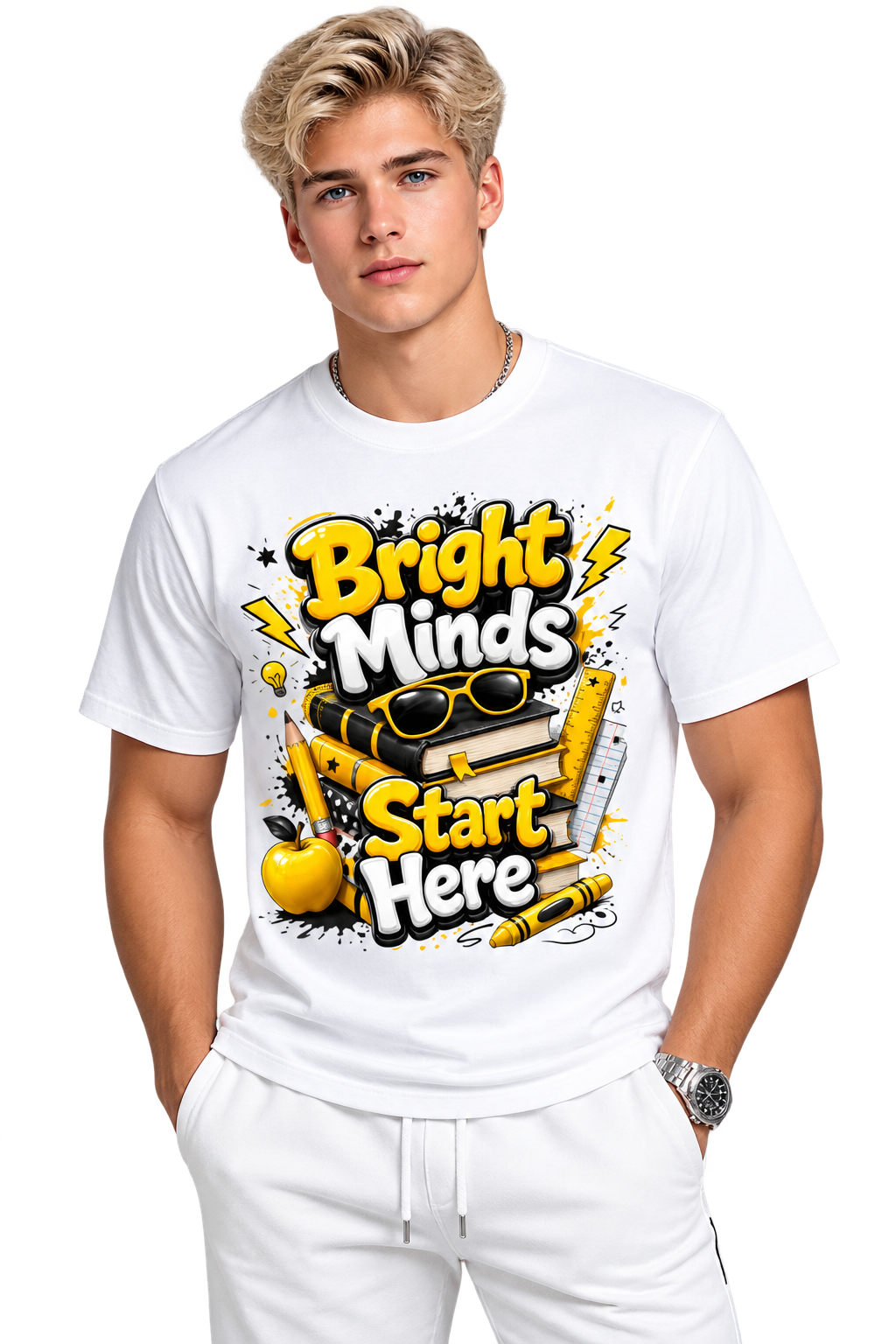 Bright Minds Start Here Graphic School T-Shirt